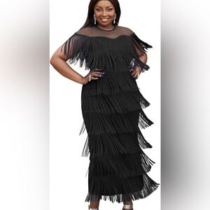 Chic Asymmetrical Black Fringe Dress